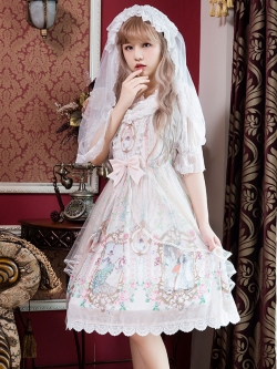 พรีออเดอร์ : เดรสแฟชั่นสไตล์ญี่ปุ่นพิมพ์ลายหวานๆ เดรสโลลิต้าแขนกุด