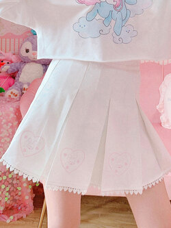 พรีออเดอร์ : กระโปรงเทนนิสแต่งระบายปักลายหัวใจและกระต่ายสีชมพูอ่อนน่ารักๆ ตามแบบ