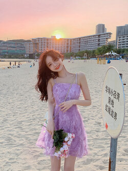 Palglg : พรีออเดอร์เดรสแฟชั่นสีม่วงสายประดับมุกและเพชรหวานๆ งานแบรนด์