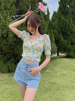 Palglg : พรีออเดอร์กางเกงยีนส์ขาสั้นเอวสูง ทรงสวย มี 2สี งานแบรนด์