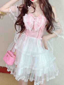 Summer Joy : พรีออเดอร์ เดรสสีชมพูแฟชั่นสไตล์ญี่ปุ่นหวานๆ ประดับโบว์ใหญ่ด้านหน้า ด้านหลังสม็อคเข้ารูป สายคล้องประดับมุก ช่วงกระโปรงแต่งระบาย แบรนด์แท้