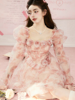 Acaine : พรีออเดอร์ เดรสชีฟองพิมพ์ลายกุหลาบ แบรนด์แท้