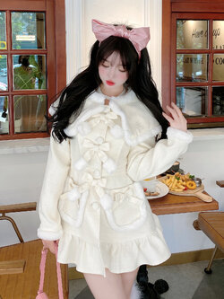 Summer Joy : พรีออเดอร์ ชุดโค้ทแฟชั่นสไตล์หวานแต่งปกคลุมไหล่ แบรนด์แท้