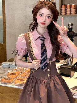 Acaine : พรีออเดอร์ เสื้อเชิ้ตครอปสั้น+เนคไท แบรนด์แท้