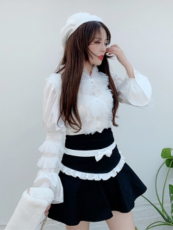 Summer Joy : เสื้อเชิ๊ตสีขาวแขนยาวแต่งดีเทลตามแบบ งานแบรนด์