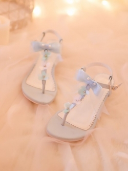 รองเท้าแตะแฟชั่นสไตล์หวานประดับโบว์น่ารักๆ หนัง PU ส้นสูง 4 ซม. แบรนด์แท้ Candy Rain