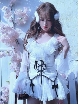 พรีออเดอร์ : เดรสสั้นแฟชั่นสไตล์หวานแขนยาวแต่งระบายตามแบบ (สินค้าไม่รวมเข็มขัดคอร์เซ็ทค่ะ) ตัวสินค้าเป็นแบบโปร่งใสเฉพาะชั้นนอกไม่มีตัวซับในมาให้ค่ะ