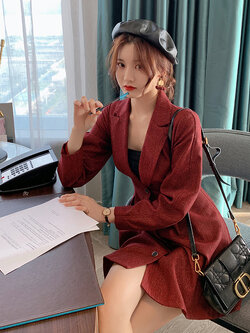 Palglg : พรีออเดอร์ สูทลำลองสูทยาวสไตล์เกาหลี ติดกระดุมด้านหน้า ด้านหลังมีสายผูกกำมะหยี่กระชับเอวเข้ารูป แบรนด์แท้