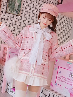 พรีออเดอร์ : เสื้อคลุมกันหนาวแฟชั่นสไตล์ญี่ปุ่นสีชมหวานแขนยาว ติดกระดุมหน้า คอวี