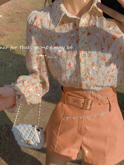 Palglg : พรีออเดอร์ กางเกงขาสั้นทรงขาบานเอวสูงสไตล์เกาหลี มีสายเข็มขัดประดับมุกหวานๆ แบรนด์แท้