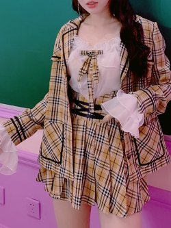 Summer Joy : กระโปรงแฟชั่นสไตล์ญี่ปุ่นลายสก็อตจีบรอบ มีกางเกงขาสั้นลายสก็อตข้างในแบบดี งานแบรนด์