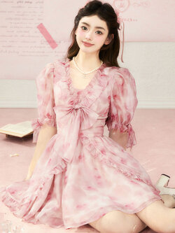 Acaine : พรีออเดอร์ เดรสแฟชั่นผ้าไหมแก้วพิมพ์ลายสวยหวาน แบรนด์แท้