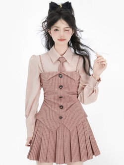 Acaine : พรีออเดอร์ (ชุดเซ็ทราคาแยกชิ้น) เสื้อกั๊กแฟชั่นสไตล์เกาหลี / กระโปรงจีบรอบ / เสื้อเชิ้ตแขนยาว / เนคไท แบรนด์แท้