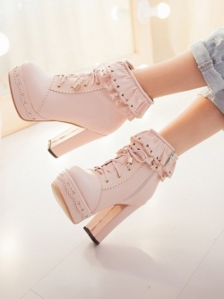 พรีออเดอร์ : (รุ่นฤดูหนาวบุขนด้านใน) รองเท้าบูทตี้น่ารักๆ สไตล์ญี่ปุ่นหนัง PU มีซิปด้านข้าง สูง 11 ซม. มีให้เลือกถึง 6 สี