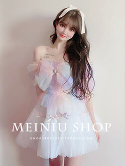 พรีออเดอร์ : ชุดแฟชั่นสไตล์โลลิต้า เสื้อแฟชั่นโทนสีรุ้ง ยูนิคอร์นพาสเทลหวานๆ ประดับโบว์ใหญ่ด้านหน้าสามารถถอดได้ และ กระโปรงตาข่ายสีขาวประดับโบว์เข้าชุด (ราคาแยกชิ้น)