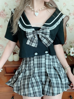 Summer Joy : ชุดแฟชั่นสไตล์นักเรียนญี่ปุ่น ปกกะลาสี และ กระโปรงลายสก็อต (สินค้าราคาแยกชิ้น) แบรนด์แท้