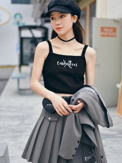 SNBL Girl : พรีออเดอร์ เสื้อแขนกุดแฟชั่น ครอปสั้น แต่งสายรัดช่วงเอวตามแบบ แบรนด์แท้