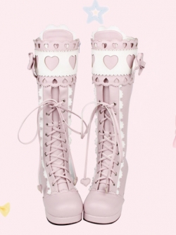 Angelic imprint : รองเท้าบูทโลลิต้าแบบยาวแต่งลายหัวใจ มีให้เลือก3สี 2แบบ สูง 6 ซม. หนังPU แบรนด์แท้ (เฉพาะสีดำสูง 4.5 ซม.)