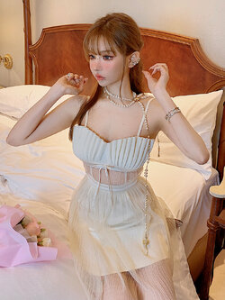 Girly Fancy Club : พรีออเดอร์ ชุดนอนเดรสสั้นแฟชั่นสายเดี่ยวสไตล์หวานน่ารักๆ แบรนด์แท้