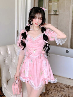 Summer Joy : พรีออเดอร์ ชุดเซ็ทแฟชั่นสไตล์หวาน (ราคาแยกชิ้น) เสื้อแฟชั่นแขนสั้น / กระโปรงสั้นเข้าชุด แบรนด์แท้