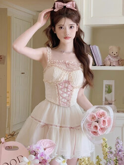 Acaine : พรีออเดอร์ เสื้อสายเดี่ยวลูกไม้สไตล์หวานน่ารัก แบรนด์แท้