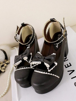 รองเท้าแฟชั่นสไตล์ญี่ปุ่น รองเท้าโลลิต้าประดับโบว์ สูง 6.5 ซม.