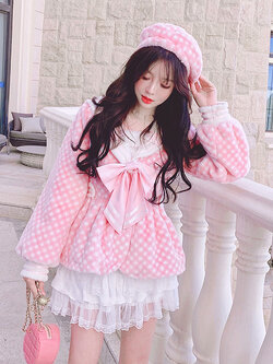 Summer Joy : พรีออเดอร์ ชุดเซ็ทเสื้อแจ็คเก็ตขนมิงค์นุ่มสีชมพูน่ารักๆ ปกกะลาสี และ กระโปรงขนนุ่มสีขาว (ราคาแยกชิ้น) แบรนด์แท้