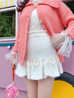 พรีออเดอร์ : กระโปรงขนนุ่มเข้ารูปประดับมุกตามแบบ มีให้เลือก2สี