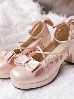 พรีออเดอร์ : รองเท้าแฟชั่นสไตล์ญี่ปุ่น แบบหวานน่ารัก ประดับโบว์ด้านหน้า แต่งแถบเส้น สูง 5 CM