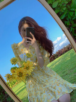 Palglg : พรีออเดอร์เดรสชีฟองลายดอกไม้สไตล์หวานน่ารักๆ แบรนด์แท้