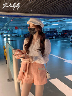 Palglg : พรีออเดอร์ เสื้อเชิ้ตแขนยาวสีขาวจั๊มช่วงแขนน่ารักๆ งานแบรนด์