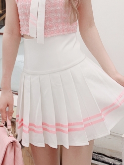Summer Joy : พรีออเดอร์ กระโปรงเทนนิสสีขาวตัดเส้นชมพูตามแบบ (สินค้าไม่รวมเสื้อค่ะ) แบรนด์แท้