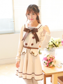 พรีออเดอร์ : เดรสแฟชั่นสไตล์เครื่องแบบนักเรียนญี่ปุ่นสีเบจ ด้านหลังปกกะลาสีน่ารักๆ