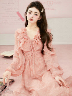 Acaine : พรีออเดอร์ เดรสยาวแฟชั่นสไตล์หวานแขนยาว แบรนด์แท้