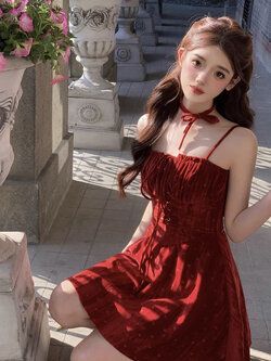 Acaine : พรีออเดอร์ เดรสกำมะหยี่ลายหัวใจย้อนยุค รุ่นสายเดี่ยวและรุ่นแขนตุ๊กตา แบรนด์แท้