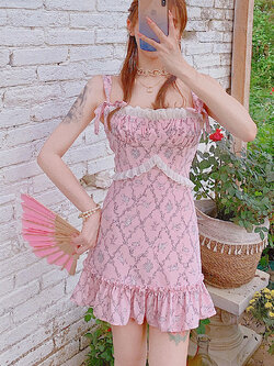 Girly Fancy Club : พรีออเดอร์ เดรสแฟชั่นแขนกุดสไตล์หวาน พิมพ์ลายตามแบบ แบรนด์แท้