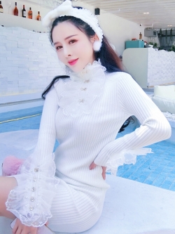 พรีออเดอร์ : เดรสสเวตเตอร์ฤดูหนาวแต่งลูกไม้หวานตามแบบ แฟชั่นสไตล์เกาหลี