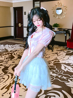 Summer Joy : พรีออเดอร์ กระโปรงชีฟองแฟชั่นแต่งระบายสีขาวหวานๆ กระโปรงทรงเค้ก มีให้เลือก 2 แบบ สั้น/ยาว แบรนด์แท้