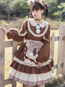To Alice : พรีออเดอร์ เดรสแฟชั่นสไตล์โลลิต้าสีน้ำตาลแต่งปอมๆ น่ารักๆ แบรนด์แท้
