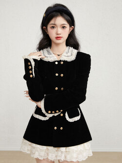 Acaine : พรีออเดอร์ แจ็คเก็ตกำมะหยี่หวานเรียบหรูแต่งปกคอลูกไม้สไตล์ฝรั่งเศส แบรนด์แท้