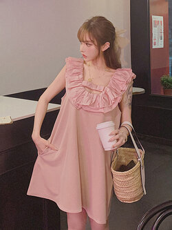 Girly Fancy Club : พรีออเดอร์ เดรสแฟชั่นทรงปล่อยแขนกุดน่ารักๆ สามารถใส่ทับเสื้อเชิ้้ตได้ น่ารักทั้งสองแบบ แบรนด์แท้