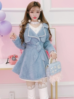 พรีออเดอร์ : เสื้อโค้ทแจ็คเก็ตฤดูหนาวหนังกลับแบบสวยหวานประดับมุก มี3สี