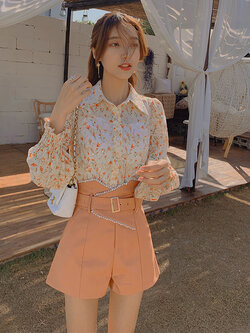 Palglg : พรีออเดอร์ เสื้อเชิ้ตแฟชั่นแขนยาวลายดอกไม้สไตล์วินเทจ แบรนด์แท้