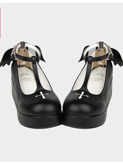 Angelic imprint : พรีออเดอร์ รองเท้าฮาโลวีน รองเท้าปีศาจ รองเท้ามีปีก (รุ่นส้นเตารีด) มีให้เลือก 3สี หนังPU สูง 5 ซม. แบรนด์แท้