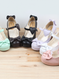 รองเท้าแฟชั่นสไตล์ญี่ปุ่น รองเท้าโลลิต้าลายหัวใจ หนัง PU สูง 8 ซม. (มี 7 สีค่ะ)