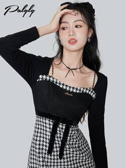 Palglg : พรีออเดอร์ เดรสฤดูหนาวแฟชั่นสไตล์เกาหลีแขนยาว แต่งสายโซ่ แบรนด์แท้