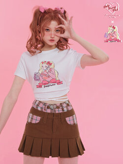 Girly Fancy Club : พรีออเดอร์ กระโปรงทรงเอผ้าฝ้าย ด้านหลังปักชื่อแบรนด์ มีให้เลือก 2สี แบรนด์แท้