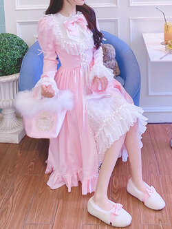 Summer Joy : พรีออเดอร์ เดรสแฟชั่นสไตล์โลลิต้าสีชมพูหวาน มีให้เลือกแบบยาวและแบบสั้น แบรนด์แท้