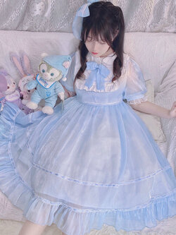 พรีออเดอร์ : เดรสแฟชั่นสไตล์โลลิต้าหวานๆ น่ารักๆ ผ้าแก้ว แขนตุ๊กตา มีให้เลือก 3สี