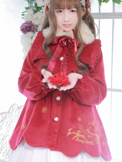 พรีออเดอร์ : เสื้อคลุมโลลิต้าฤดูหนาวแฟชั่นสไตล์ญี่ปุ่น แต่งปกขนเฟอร์สามารถถอดออกได้ ปักลายกระต่าย น่ารักๆ ซับในผ้าขนนุ่ม